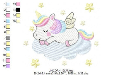 Unicorn embroidery designs - Rainbow Unicorn Cloud machine embroidery pattern - Fantasy Magical - Instant digital download pes jef dst hus