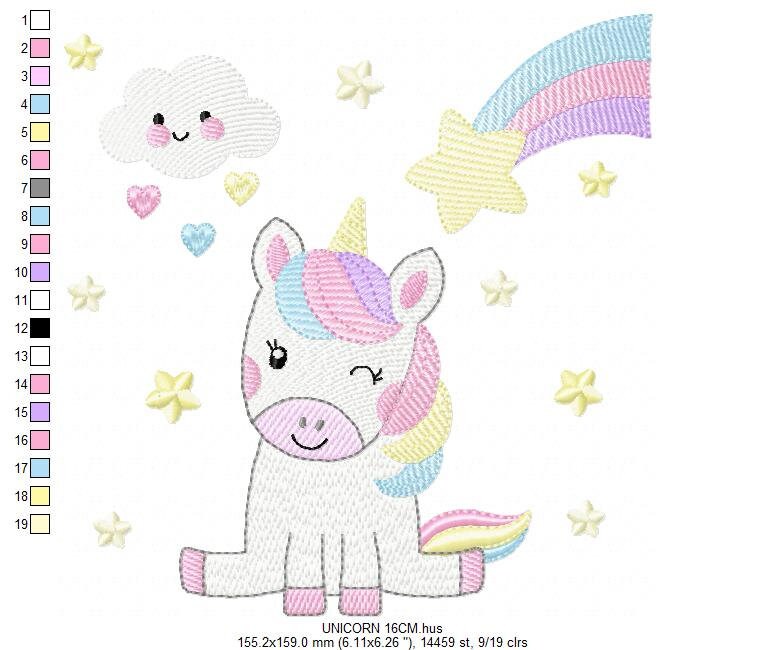 Unicorn embroidery designs - Baby Girl embroidery design machine embroidery pattern - Fantasy embroidery - newborn layette rainbow design