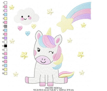 Unicorn embroidery designs - Baby Girl embroidery design machine embroidery pattern - Fantasy embroidery - newborn layette rainbow design