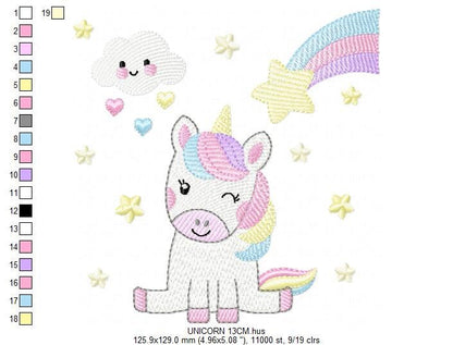 Unicorn embroidery designs - Baby Girl embroidery design machine embroidery pattern - Fantasy embroidery - newborn layette rainbow design