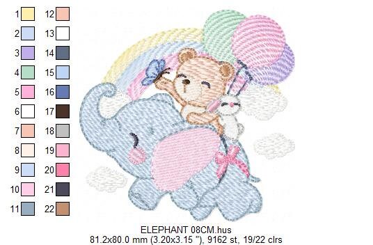 Elephant embroidery designs - Animal embroidery design machine embroidery pattern - Baby girl embroidery file - kid embroidery Towel pillow