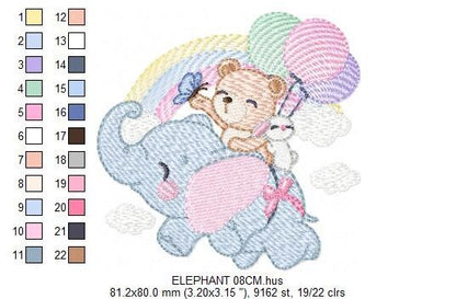 Elephant embroidery designs - Animal embroidery design machine embroidery pattern - Baby girl embroidery file - kid embroidery Towel pillow