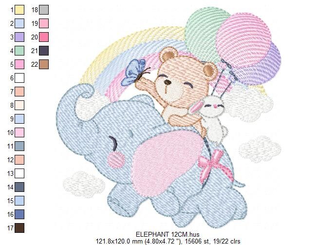 Elephant embroidery designs - Animal embroidery design machine embroidery pattern - Baby girl embroidery file - kid embroidery Towel pillow