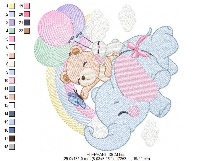 Elephant embroidery designs - Animal embroidery design machine embroidery pattern - Baby girl embroidery file - kid embroidery Towel pillow