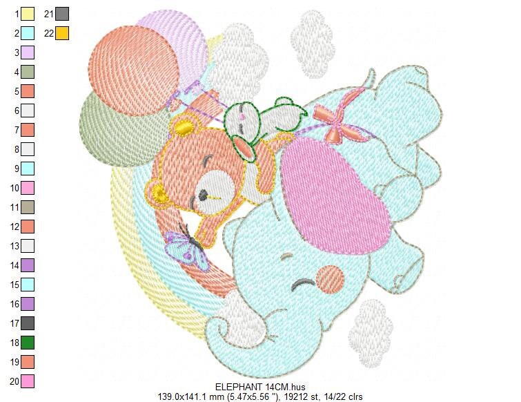 Elephant embroidery designs - Animal embroidery design machine embroidery pattern - Baby girl embroidery file - kid embroidery Towel pillow