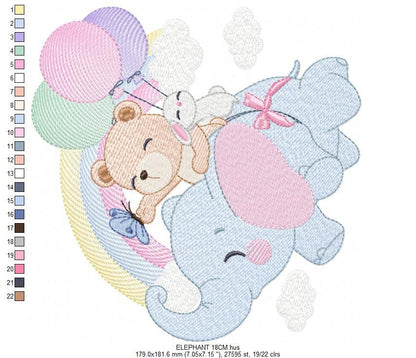 Elephant embroidery designs - Animal embroidery design machine embroidery pattern - Baby girl embroidery file - kid embroidery Towel pillow
