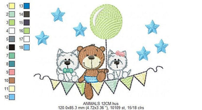 Bear embroidery designs - Animals embroidery design machine embroidery pattern - Dog embroidery file - baby boy embroidery instant download