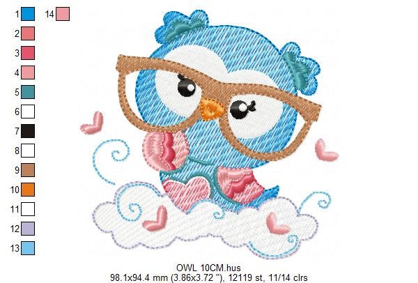 Owl embroidery design - Owl with glasses machine embroidery pattern - School teacher bird - Instant digital download pes jef dst hus vp3 xxx