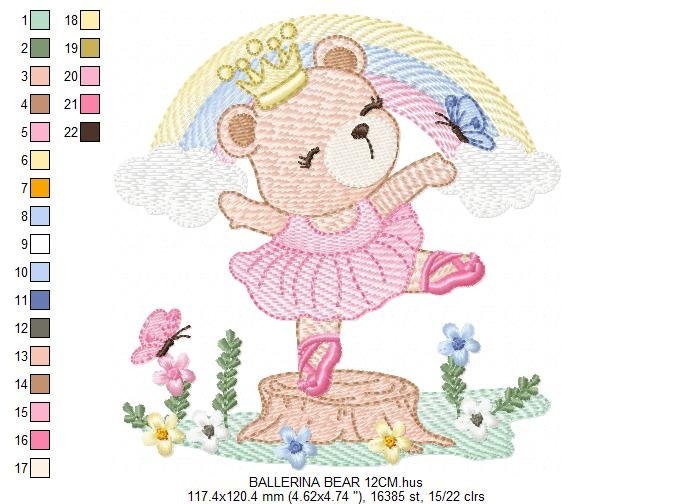 Bear embroidery designs - Ballerina embroidery design machine embroidery pattern - Baby girl embroidery file - Ballerina bear with rainbow