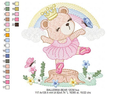 Bear embroidery designs - Ballerina embroidery design machine embroidery pattern - Baby girl embroidery file - Ballerina bear with rainbow