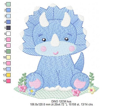 Dinosaur embroidery designs - Dino embroidery design machine embroidery pattern - instant download - Baby boy embroidery file Triceratops