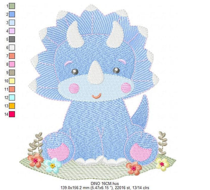 Dinosaur embroidery designs - Dino embroidery design machine embroidery pattern - instant download - Baby boy embroidery file Triceratops