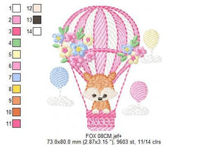 Fox embroidery designs - Hot air balloon embroidery design machine embroidery pattern - Animal embroidery file - woodland animals download