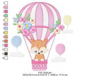 Fox embroidery designs - Hot air balloon embroidery design machine embroidery pattern - Animal embroidery file - woodland animals download