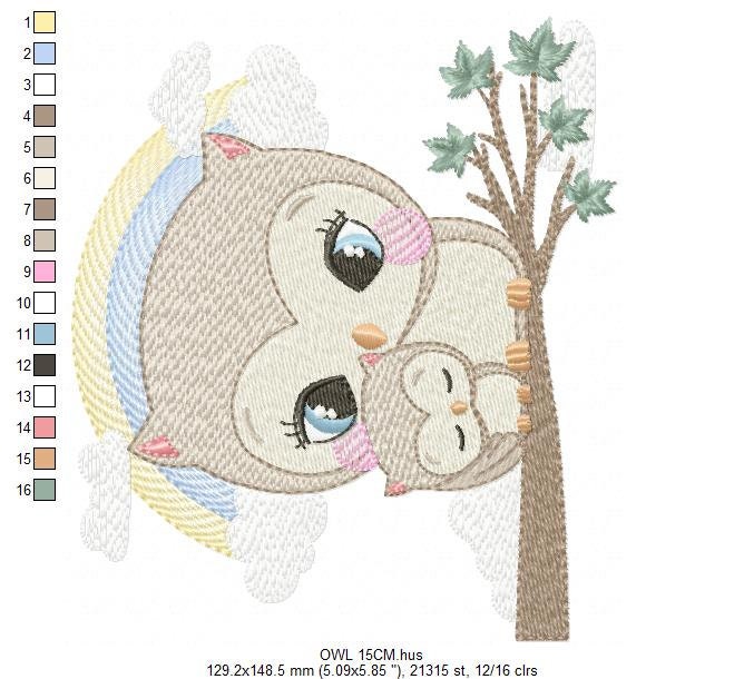 Owl embroidery design - Owl family embroidery design machine embroidery pattern - Baby boy embroidery file - digital download bird with baby