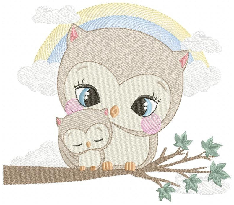 Owl embroidery design - Owl family embroidery design machine embroidery pattern - Baby boy embroidery file - digital download bird with baby