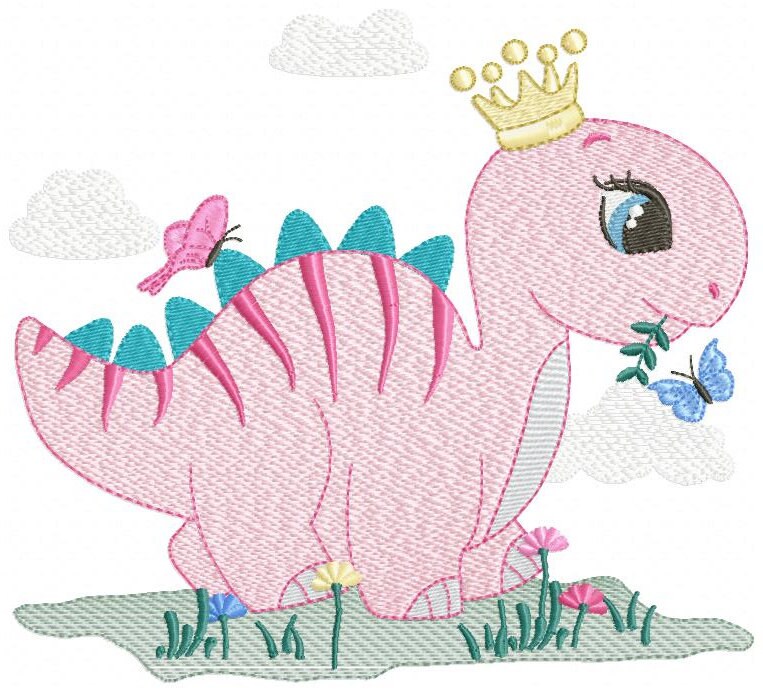 Dinosaur embroidery designs - Dino with crown machine embroidery pattern - Baby girl file Pink Stegosaurus - Instant download pes jef dst