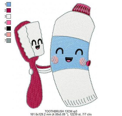 Toothbrush embroidery designs - Toothpaste embroidery design machine embroidery pattern - tooth embroidery file - Dental instant download