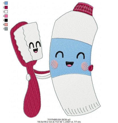 Toothbrush embroidery designs - Toothpaste embroidery design machine embroidery pattern - tooth embroidery file - Dental instant download