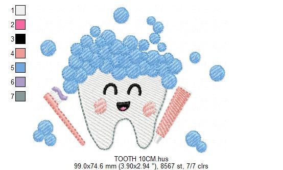 Tooth embroidery designs - Dental Toothpaste machine embroidery pattern - Toothbrush embroidery file - Instant digital download pes jef dst