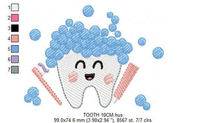 Tooth embroidery designs - Dental Toothpaste machine embroidery pattern - Toothbrush embroidery file - Instant digital download pes jef dst