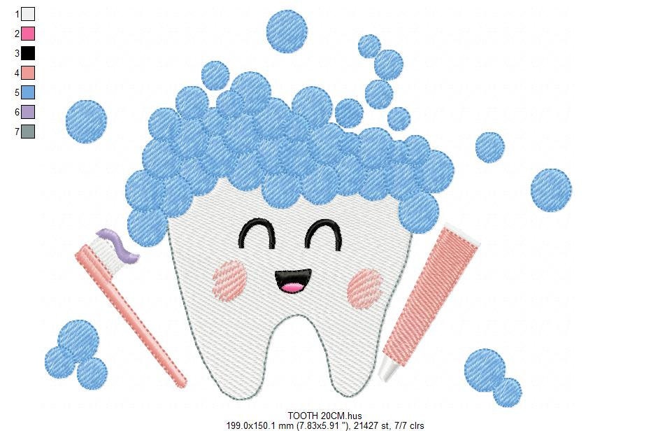 Tooth embroidery designs - Dental Toothpaste machine embroidery pattern - Toothbrush embroidery file - Instant digital download pes jef dst