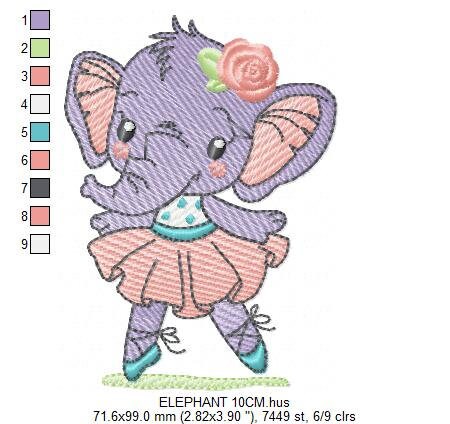 Elephant embroidery designs - Animal embroidery design machine embroidery pattern - Baby girl embroidery file - rippled elephant ballerina