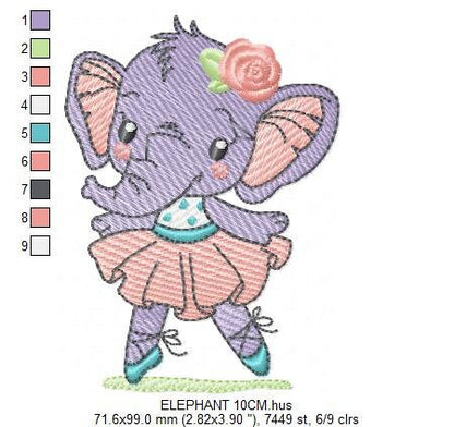 Elephant embroidery designs - Animal embroidery design machine embroidery pattern - Baby girl embroidery file - rippled elephant ballerina
