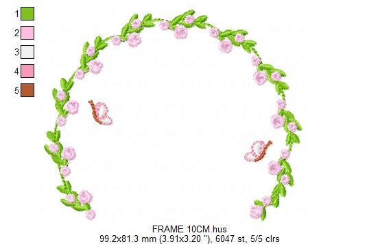 Roses Monogram Frame embroidery designs - Butterflies and Flower design machine embroidery pattern - Delicate Rose wreath - Instant download