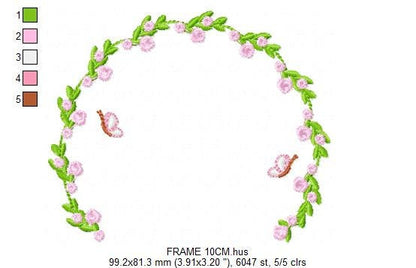Roses Monogram Frame embroidery designs - Butterflies and Flower design machine embroidery pattern - Delicate Rose wreath - Instant download