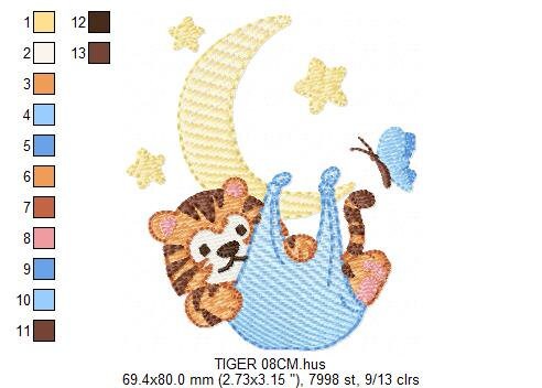 Tiger embroidery design - Tiger in moon with stars machine embroidery pattern - Night Sky Baby boy file - Instant digital download pes jef