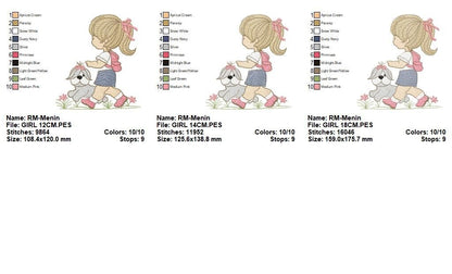 Girl embroidery designs - Dog embroidery design machine embroidery pattern - girl with dog embroidery file - student embroidery school girl