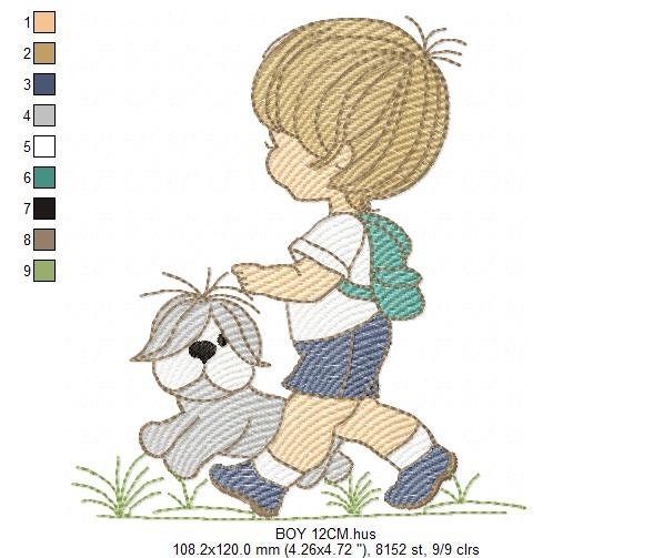 Boy embroidery designs - Dog embroidery design machine embroidery pattern - boy with dog embroidery file - student embroidery school boy