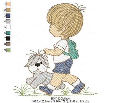 Boy embroidery designs - Dog embroidery design machine embroidery pattern - boy with dog embroidery file - student embroidery school boy