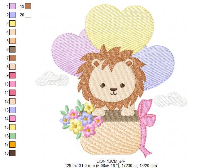 Lion embroidery designs - Safari wild animal with balloons machine embroidery pattern - Baby boy file - Instant digital download pes jef dst Marcia Embroidery