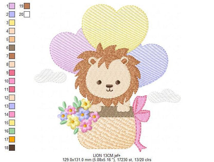 Lion embroidery designs - Safari wild animal with balloons machine embroidery pattern - Baby boy file - Instant digital download pes jef dst Marcia Embroidery