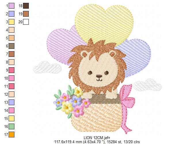 Lion embroidery designs - Safari wild animal with balloons machine embroidery pattern - Baby boy file - Instant digital download pes jef dst Marcia Embroidery