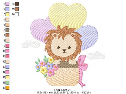 Lion embroidery designs - Safari wild animal with balloons machine embroidery pattern - Baby boy file - Instant digital download pes jef dst Marcia Embroidery
