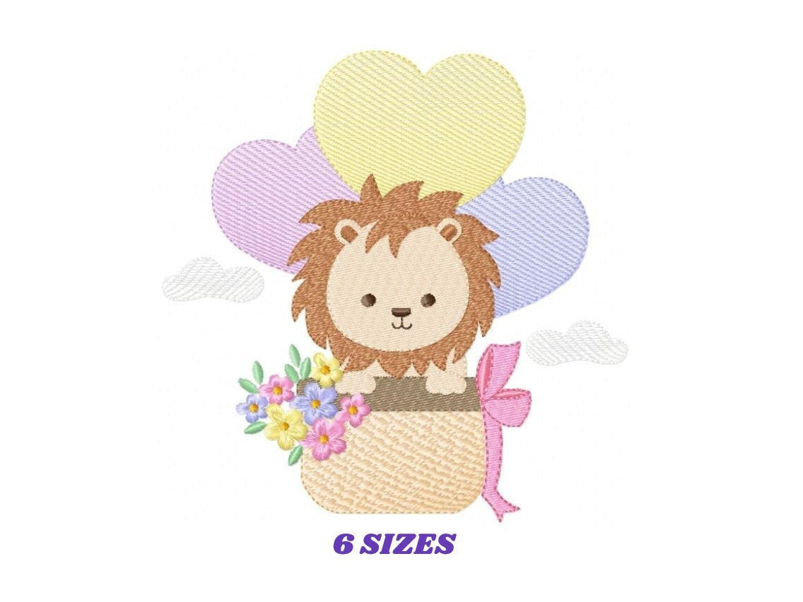 Lion embroidery designs - Safari wild animal with balloons machine embroidery pattern - Baby boy file - Instant digital download pes jef dst Marcia Embroidery