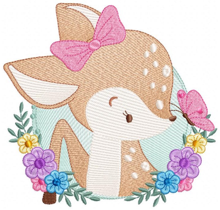 Deer embroidery design - Woodland Animal with flowers machine embroidery pattern - Baby Girl Butterfly file - Instant digital download pes