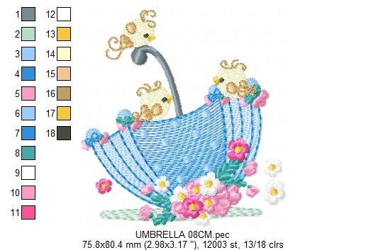 Umbrella with birds embroidery designs - Umbrella embroidery design machine embroidery pattern - baby girl embroidery file instant download