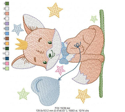 Fox embroidery designs - Hot air balloon embroidery design machine embroidery pattern - Animal embroidery file - woodland animals download