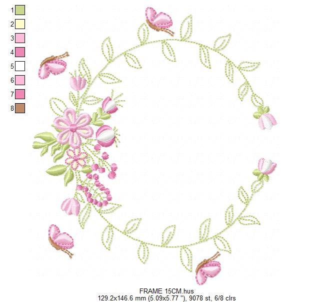 Monogram Frame embroidery designs - Flower embroidery design machine embroidery pattern - rose wreath embroidery file - baby girl embroidery