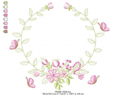 Monogram Frame embroidery designs - Flower embroidery design machine embroidery pattern - rose wreath embroidery file - baby girl embroidery