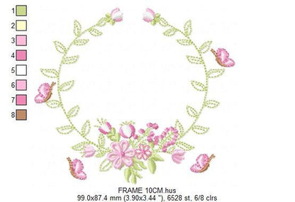 Monogram Frame embroidery designs - Flower embroidery design machine embroidery pattern - rose wreath embroidery file - baby girl embroidery