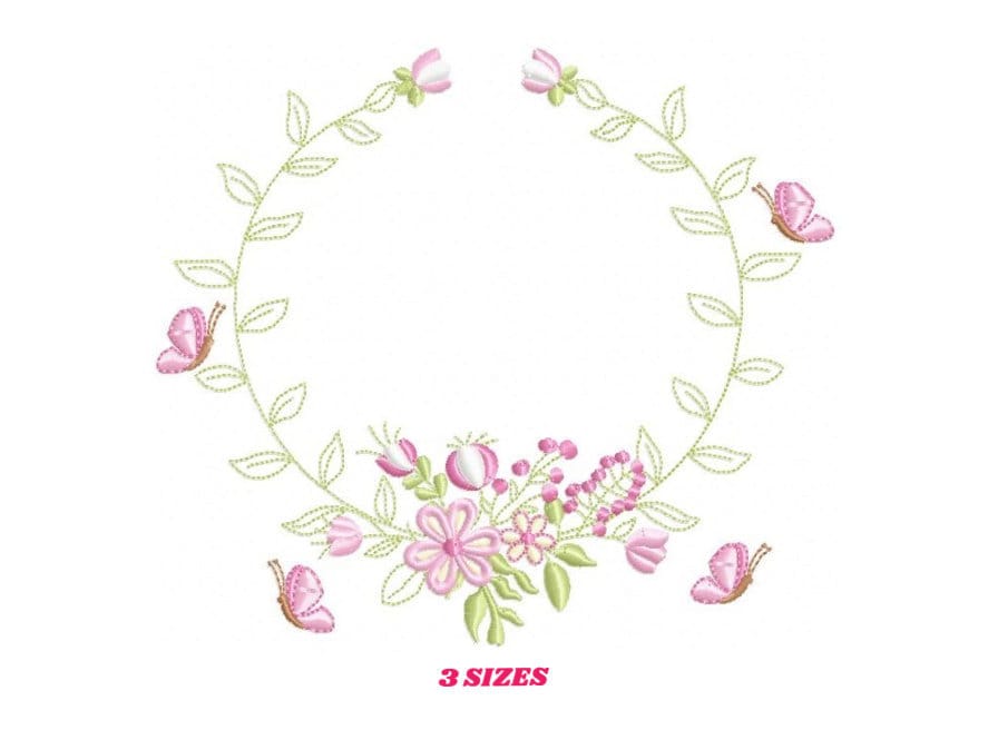 Monogram Frame embroidery designs - Flower embroidery design machine embroidery pattern - rose wreath embroidery file - baby girl embroidery