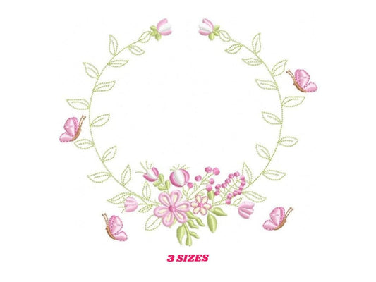Monogram Frame embroidery designs - Flower embroidery design machine embroidery pattern - rose wreath embroidery file - baby girl embroidery