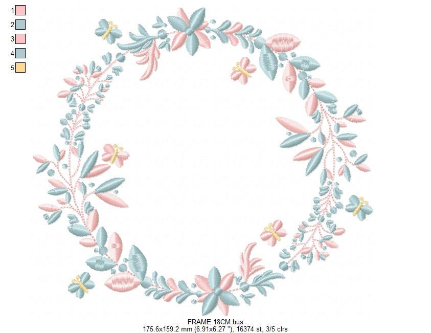 Monogram Frame embroidery designs - Flower embroidery design machine embroidery pattern - Rose wreath embroidery file - instant download