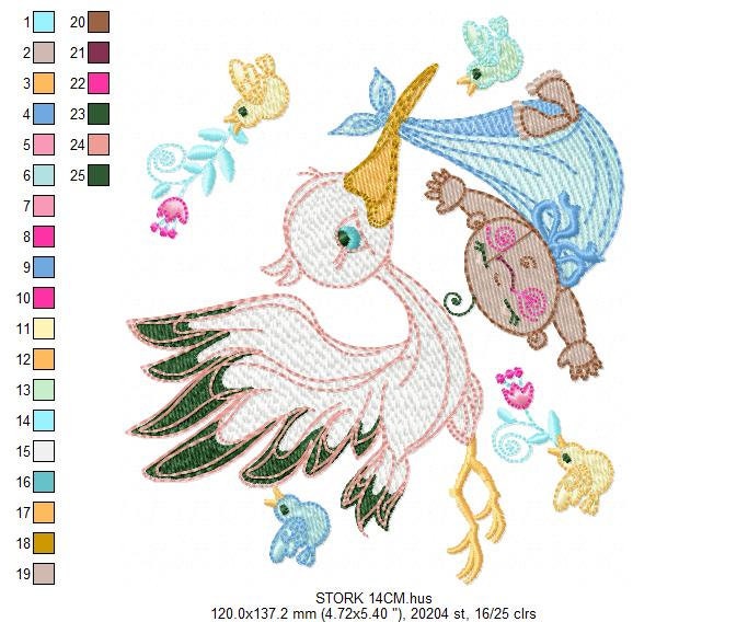 Stork embroidery design - Stork with baby embroidery design machine embroidery pattern - newborn embroidery file - Baby shower gift design