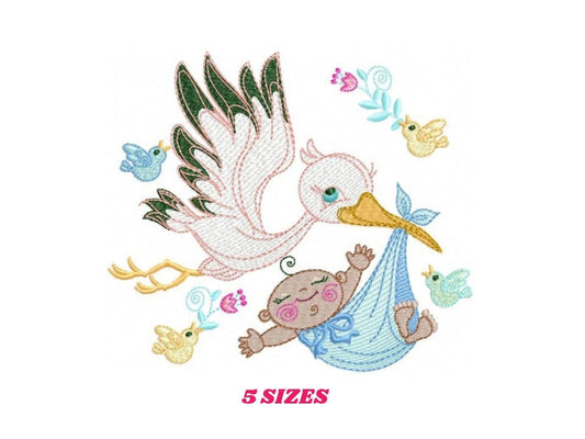 Stork embroidery design - Stork with baby embroidery design machine embroidery pattern - newborn embroidery file - Baby shower gift design